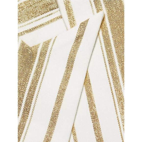 7 For All Mankind Women’s Shine Gold Cream Striped Double Breasted Blazer L - Picture 8 of 16